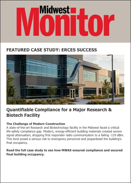 Midwest Monitor 2025 Q4 newsletter cover featuring a case study on digital NFPA compliance and facility winterization for research centers.